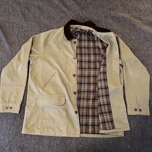Land's End Barn Chore Coat - Flannel Lined - Green with Corduroy - XXL Tall